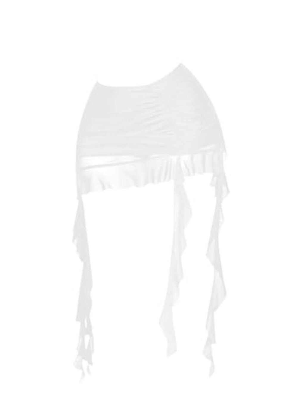 Verdusa Ruched Ruffle Trim Asymmetrical Bodycon Mini Mesh Skirt